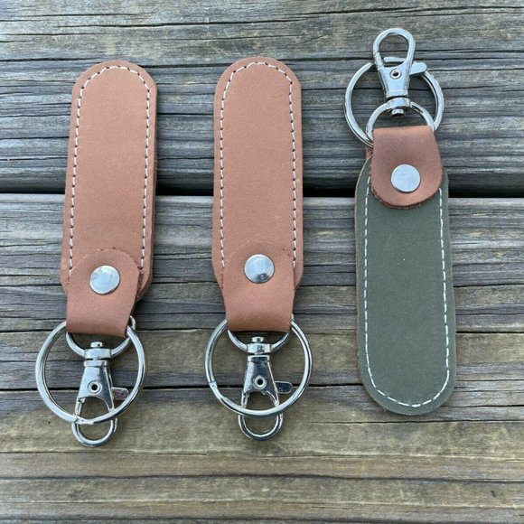 Handmade Key chains Genuine Leather Double Sided Keys Holder Keychains Set of 3 - Picture 5 of 11